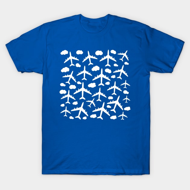 Blue flying airplanes aircraft pattern T-Shirt by Baobabprintstore